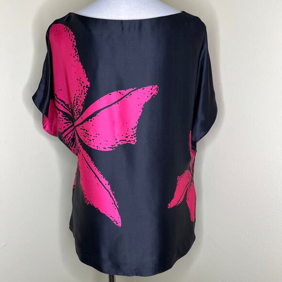 Roberto Verino 100% Silk Top 10 Black Pink Floral Boat Neck Chic Designer Blouse - Picture 3 of 10